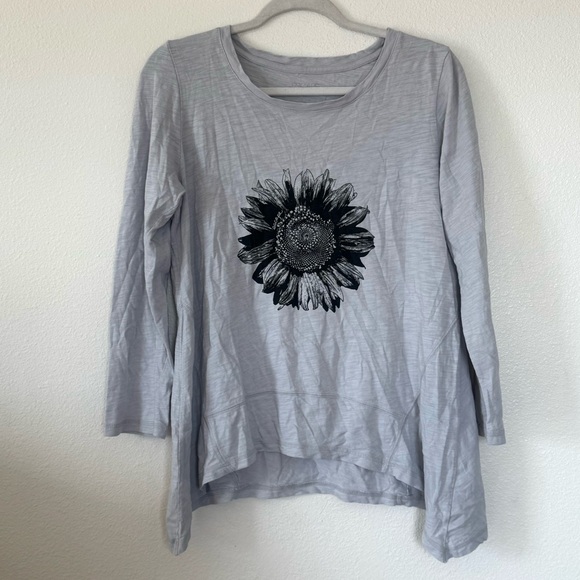 Escape Tops - Escape By Habitat Gray Black Flower Asymmetrical Top Tunic Cotton Oversized XS